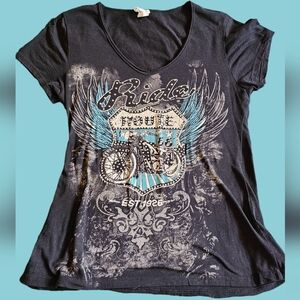Liberty wear biker Route 66 shiny stone decor Y2K cotton t-shirt size‎ L